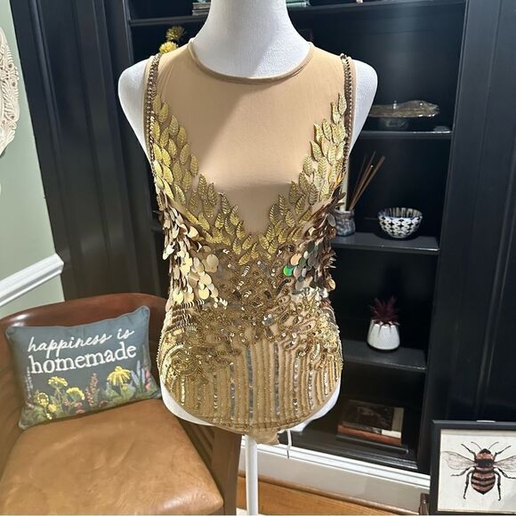 ASOS Bodysuit with Premium Gold Flame Embellishment Size 0 - Picture 4 of 15